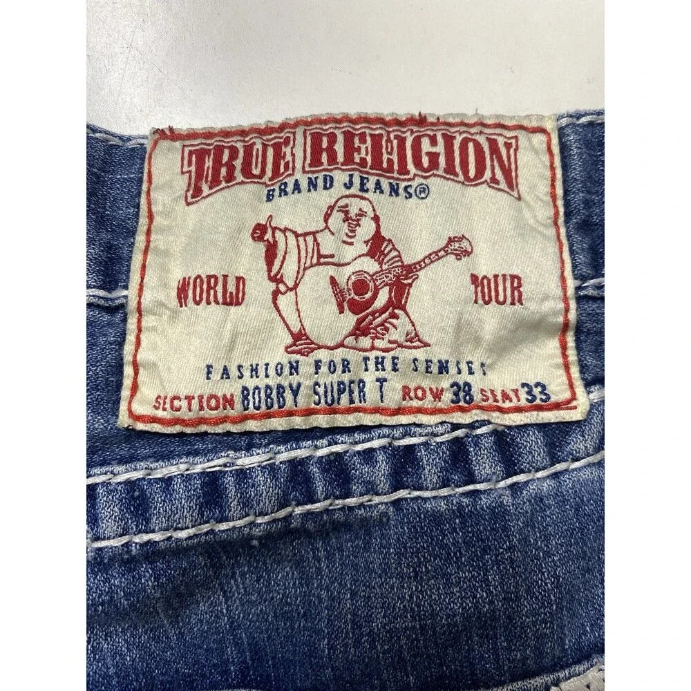 VTG True Religion Bobby Super T Jeans 38x26.5 Made in USA Thick White Stitch Y2K